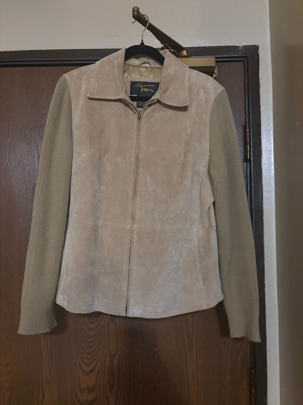 Vintage Fabio Tan Suede Leather Zippered Fall/ Winter Cozy Jacket
